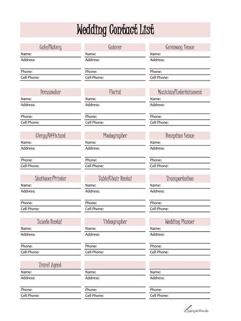 Wedding Vendor List Template - Fill Online, Printable, Fillable, Blank ...