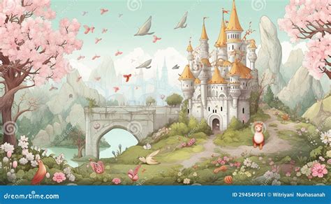 Fairy Forest with Animals and Small Castles. Generative Ai Stock ...