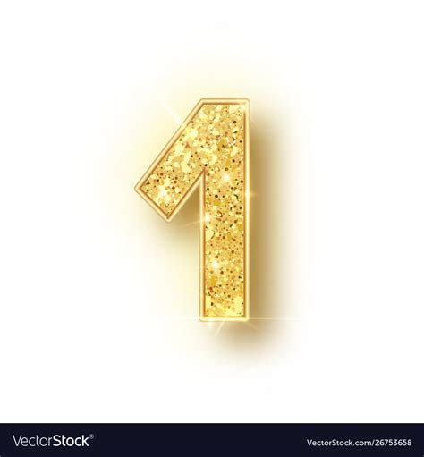 Gold glitter alphabet numbers 1 with shadow Vector Image