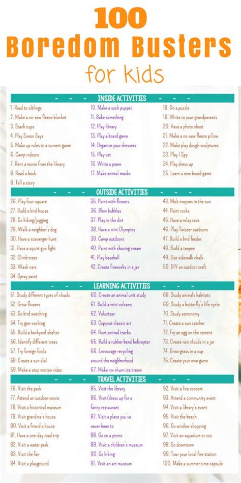 100 Boredom Busters Summer Activities (Free Printable) | Summer activities for kids, Boredom ...