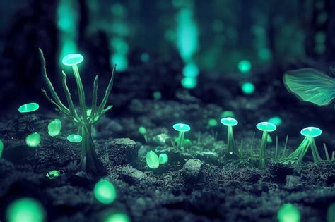 Premium AI Image | Bioluminescence plants glowing in the forest 3d ...