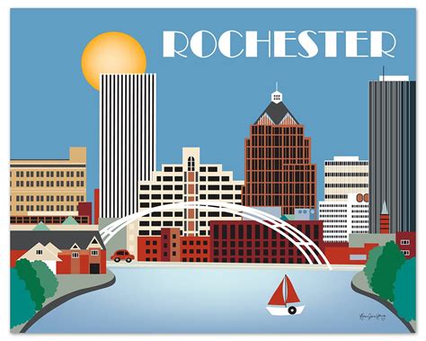 Rochester Print Rochester NY Skyline Rochester horizontal | Etsy