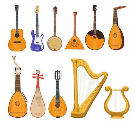 Premium Vector | Set of musical string plucked instruments