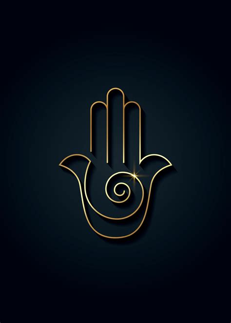 Hamsa hand Spiral icon. Gold pendant Line Art vector Jewish religious ...