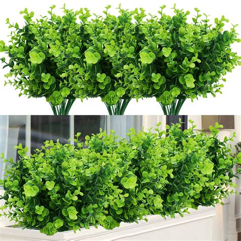 TEMCHY Artificial Plants Flowers Faux Boxwood Shrubs 6 Pack, Lifelike Fake Greenery Foliage with ...