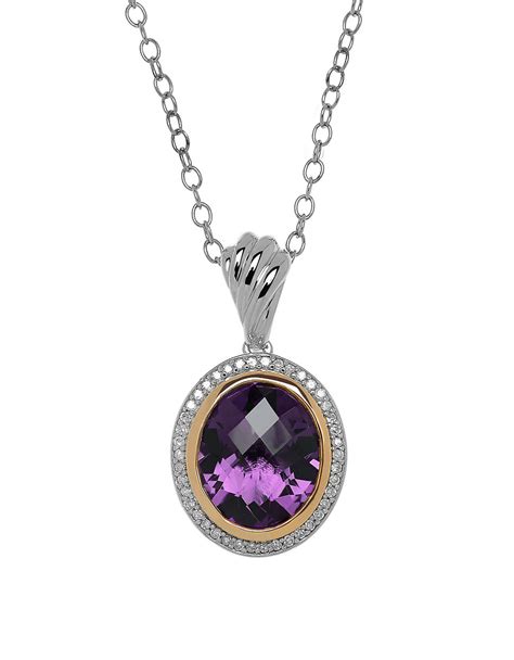 Lyst - Lord & Taylor Amethyst Diamond 14k Yellow Gold And Sterling Silver Necklace in Metallic