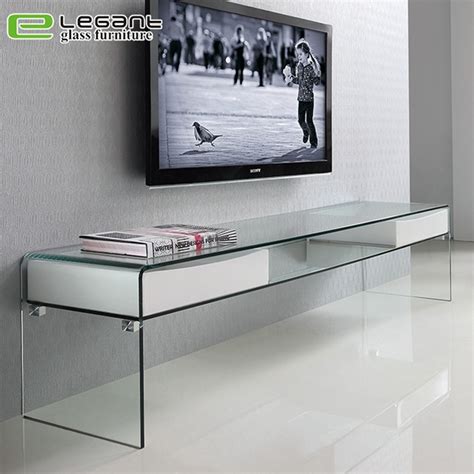 Contemporary Clear Glass TV Stand with High Gloss White Painting Drawers - TV Stand and TV Table