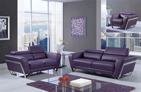 Purple Leather Living Room Set U7120