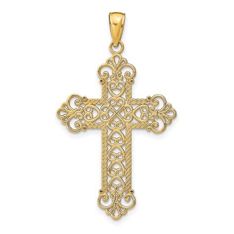 14K Gold Polished Large Rope Frame Filigree Cross Pendant - Walmart.com ...