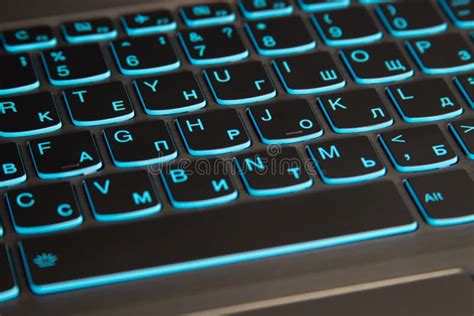 Close-up of Laptop Keyboard Backlight, Blue Backlit Keyboard Stock Photo - Image of office ...