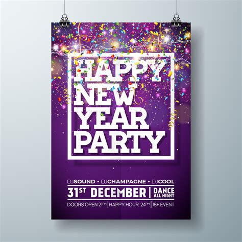 New Year Party Celebration Poster Template Illustration with Typography Design and Falling ...