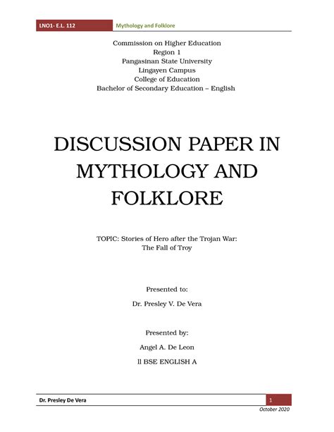 discussion paper mythology and folklore the fall of troy - BS ...