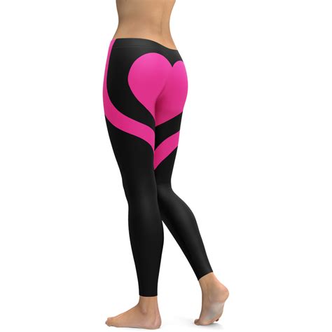 Pink Heart Shaped Black Leggings