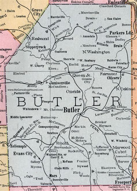 Butler County, Pennsylvania 1911 Map by Rand McNally, Oneida, Zelienople, Harmony, PA