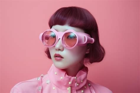 Premium AI Image | Woman concept beauty hat latex fashion creative portrait glasses colourful ...