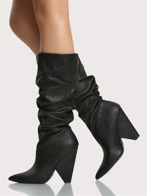 Slouch Triangle Heel Boots BLACK | Black heel boots, Heels, Boots