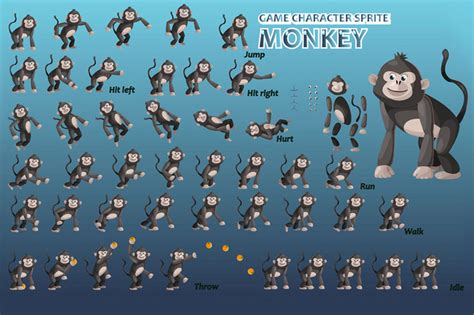 Monkey Character Sprite by Free Game Assets (GUI, Sprite, Tilesets)