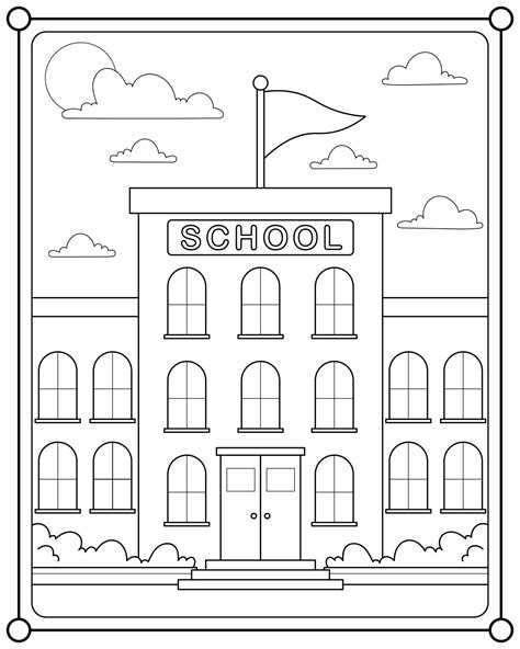 School building suitable for children's coloring page vector ...