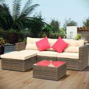 Rent to own Patio Furniture Sofa Set, 5 Piece Outdoor Conversation Set with Rattan Wicker Chairs ...