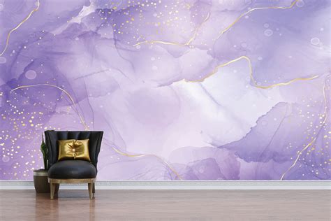 Gold Striped Wallpaper Violet Lavender Wallpaper Alcohol Ink - Etsy