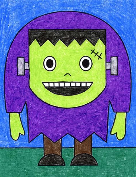 How to Draw Frankenstein Easy Tutorial and Coloring Page