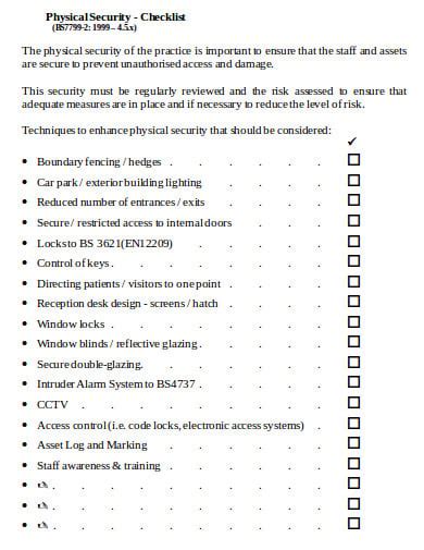 7+ Physical Security Audit Checklist Templates in Doc | PDF | Free & Premium Templates