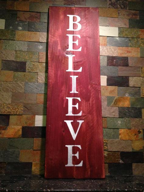 Rustic wood Believe painted sign 11 x 36 with red stain and white ...