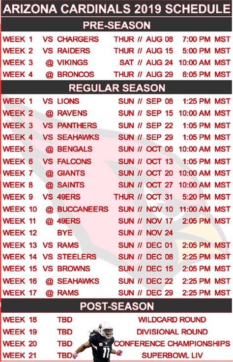 [OC] Also By Request: Arizona Cardinals Schedule (Alternate Colors) : r ...