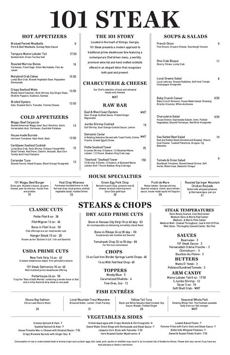 Scope the Classic Steakhouse Menu for Vinings's 101 Steak - Eater Atlanta