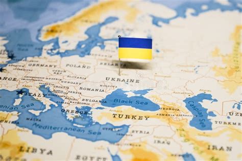 The Flag of Ukraine in the World Map Stock Image - Image of arrival ...