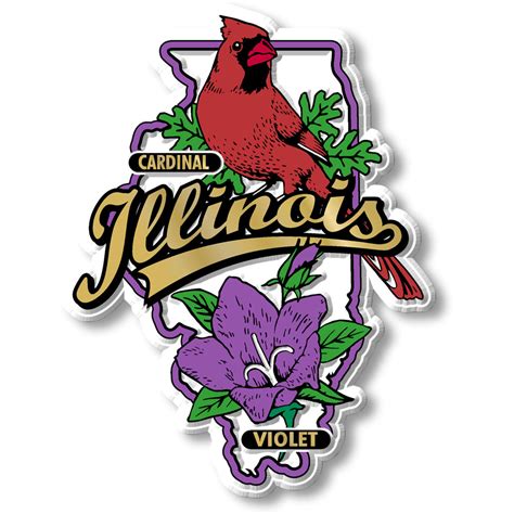 Illinois State Bird & Flower Map Magnet design features a Cardinal