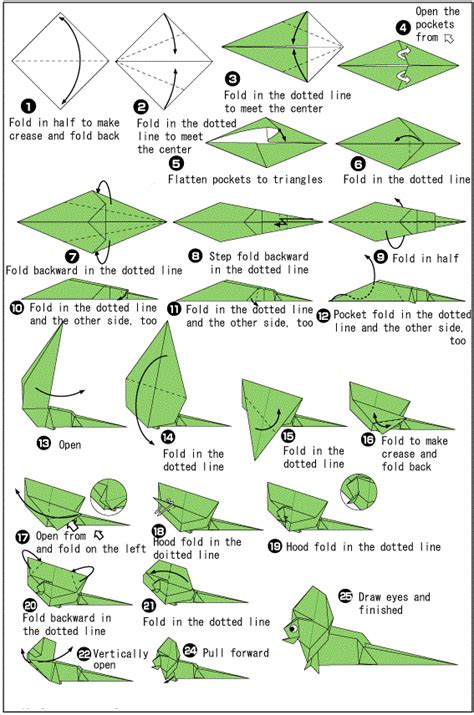 origami lizard instructions ~ easy paper craft for kids