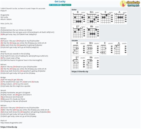 Chord: Get Lucky - Dragonette - tab, song lyric, sheet, guitar, ukulele | chords.vip