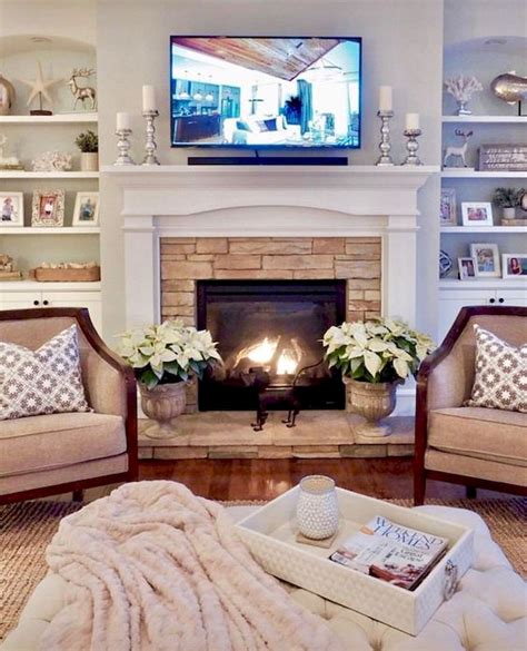 40 Best Modern Farmhouse Fireplace Mantel Decor Ideas (18) | Living room with fireplace, Home ...