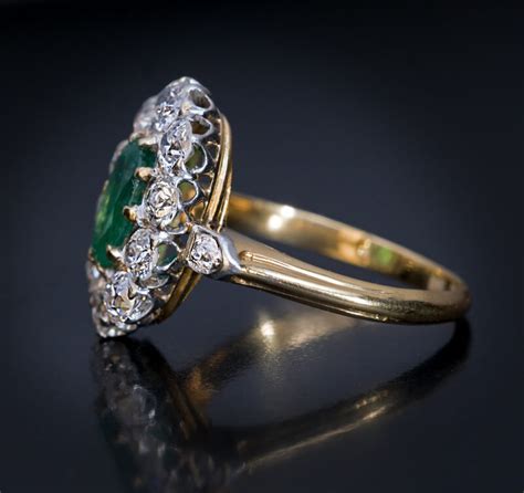 Antique Edwardian Emerald Diamond Engagement Ring - Antique Jewelry ...