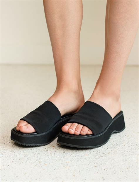 Black Platform Wedge Slides | Black platform wedges, Black platform ...