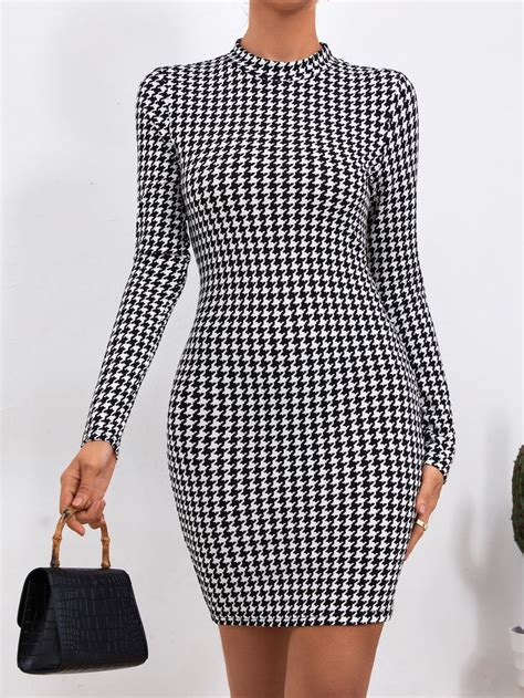 Houndstooth Print Bodycon Dress