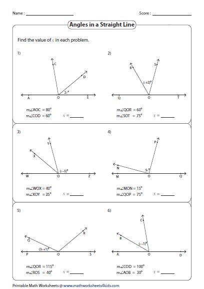 Pairs of Angles Worksheets