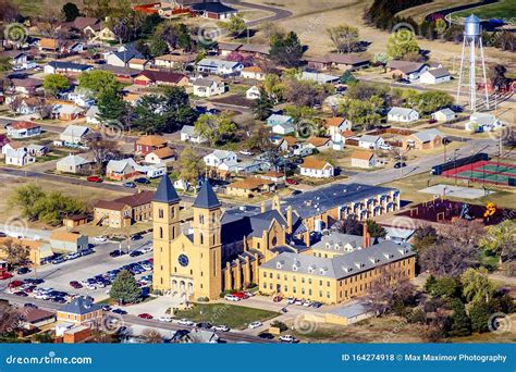 Victoria, KS USA - Aerial View of Victoria and Its Cathedral of the ...