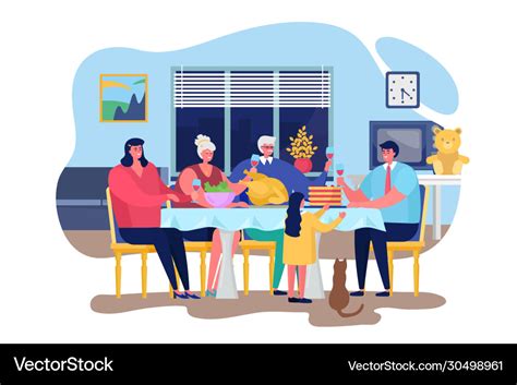 Family dinner cartoon flat Royalty Free Vector Image