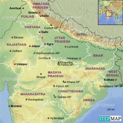 StepMap - North India 1:1 - Landkarte für India