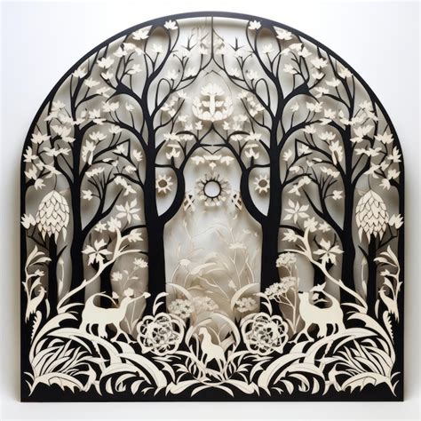 Premium Photo | Enchanting Lasercut Plywood Forest A Harmonious Fusion of Art Nouveau and Flat ...