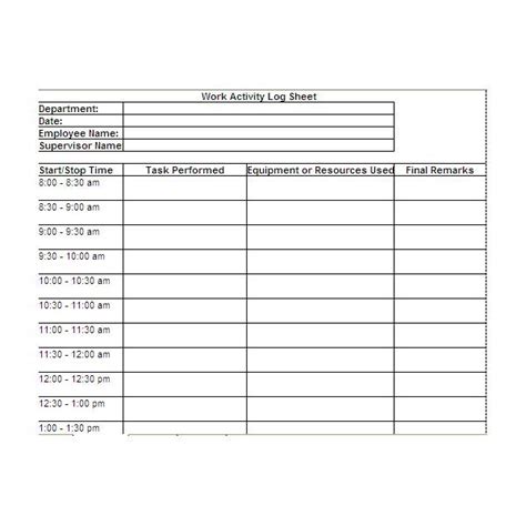 Free Printable Work Log Sheets: Download and Modify for Your Own ...