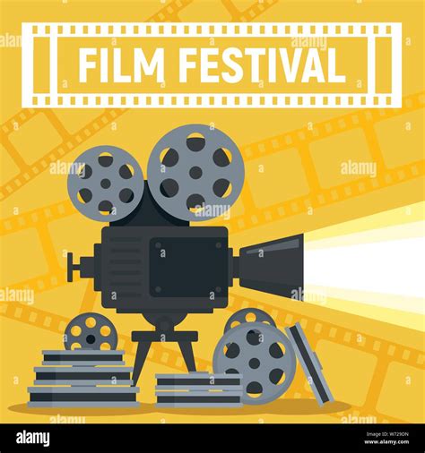 Film festival camera reel concept banner. Flat illustration of film festival camera reel vector ...