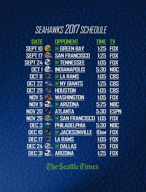 Seattle Seahawks Schedule Printable