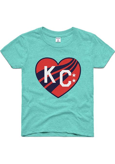 Charlie Hustle KC Current Girls KC Heart Short Sleeve Fashion T-Shirt - TEAL