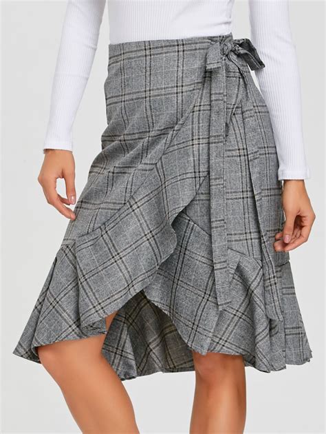 [35% OFF] High Waisted Ruffle Plaid Wrap Skirt | Rosegal