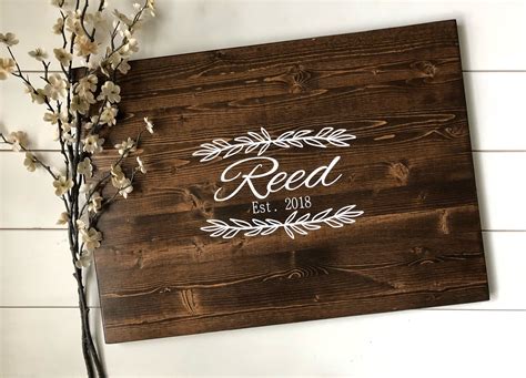 Rustic Wedding Guest Book Alternative /Family Name Laurel Leaf Design/Rustic Wedding Decor Wood ...