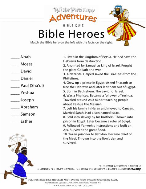 Printable Bible Heroes Quiz. Free Bible quiz for Homeschoolers, Sunday ...