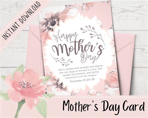 Printable Mother's Day Card Christian Mother's Day Card Proverbs 31 Gifts for Mom Envelope ...